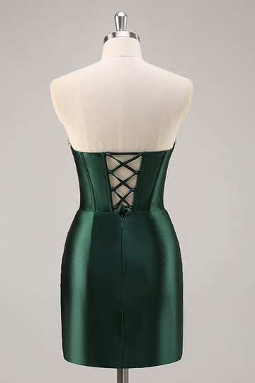 Strapless Beaded Corset Dark Green Homecoming Dress